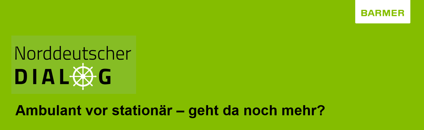 Text-Logo des Norddeutschen Dialogs, der Buchstabe O ist als weißes Steuerrad dargestellt, mit Thema 2024: Ambulant vor stationär - geht da noch mehr?