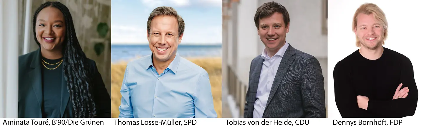 eine Collage der Portraitbilder der vier Kandidaten von B'90/Die Grünen, SPD, CDU und FDP