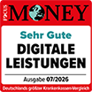 Focus-Money Testsiegel mit der Auszeichnung für digitale Leistungen an die Barmer