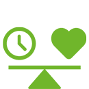 Work-Life-Balance Icon: Ein Herz und eine Uhr auf einer Waage