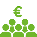 Equal Pay Icon: Eurozeichen über einer Personengruppe