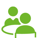 Kennenlernen Icon: Zwei stilisierte Personen an einem Tisch