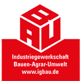 Das rote Logo der IG BAU, der Industriegewerkschaft Bauen-Agrar-Umwelt 