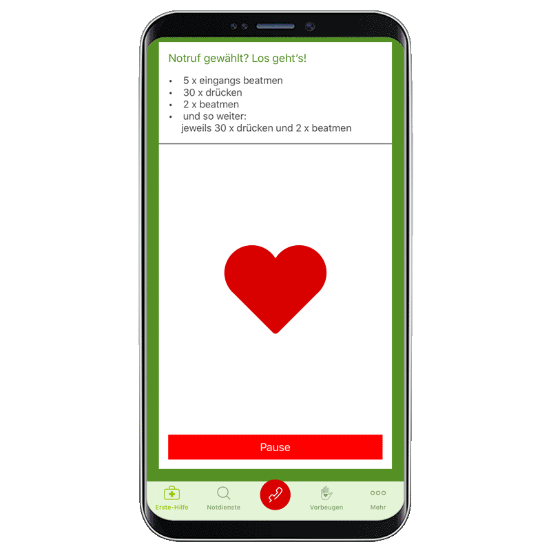 Kindernotfall-App Screenshot zur Herzfrequenz