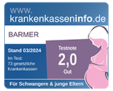 Auszeichnung Krankenkasseninfo.de: Krankenkassentest für Schwangere und junge Familien Note gut