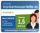 Auszeichnung Krankenkasseninfo.de: Selbstständigen Krankenkassentest Note Sehr Gut