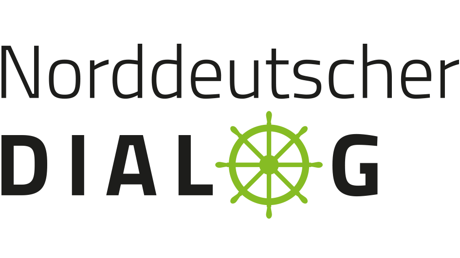 Text-Logo des Norddeutschen Dialogs, der Buchstabe O ist als grünes Steuerrad dargestellt