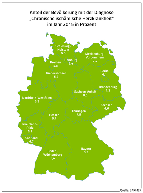 Deutschlandkarte zeigt unterschiedliche Verteilung der Diagnoseraten in den Bundesländern