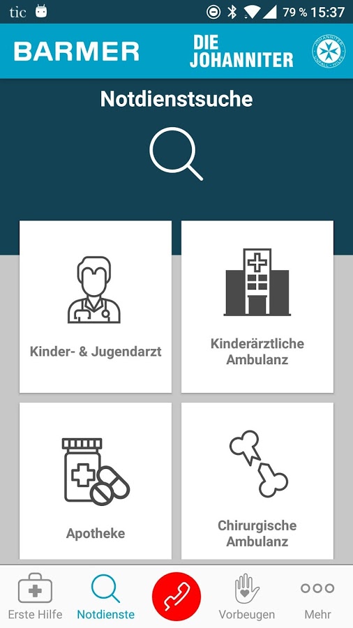 Screenshot Kindernotfall-App