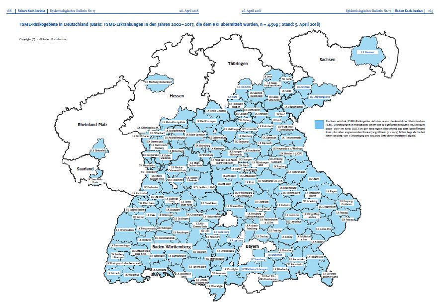 Eine Karte zeigt die Angaben zur Ausbreitung infizierte Zecken in Sachsen.
