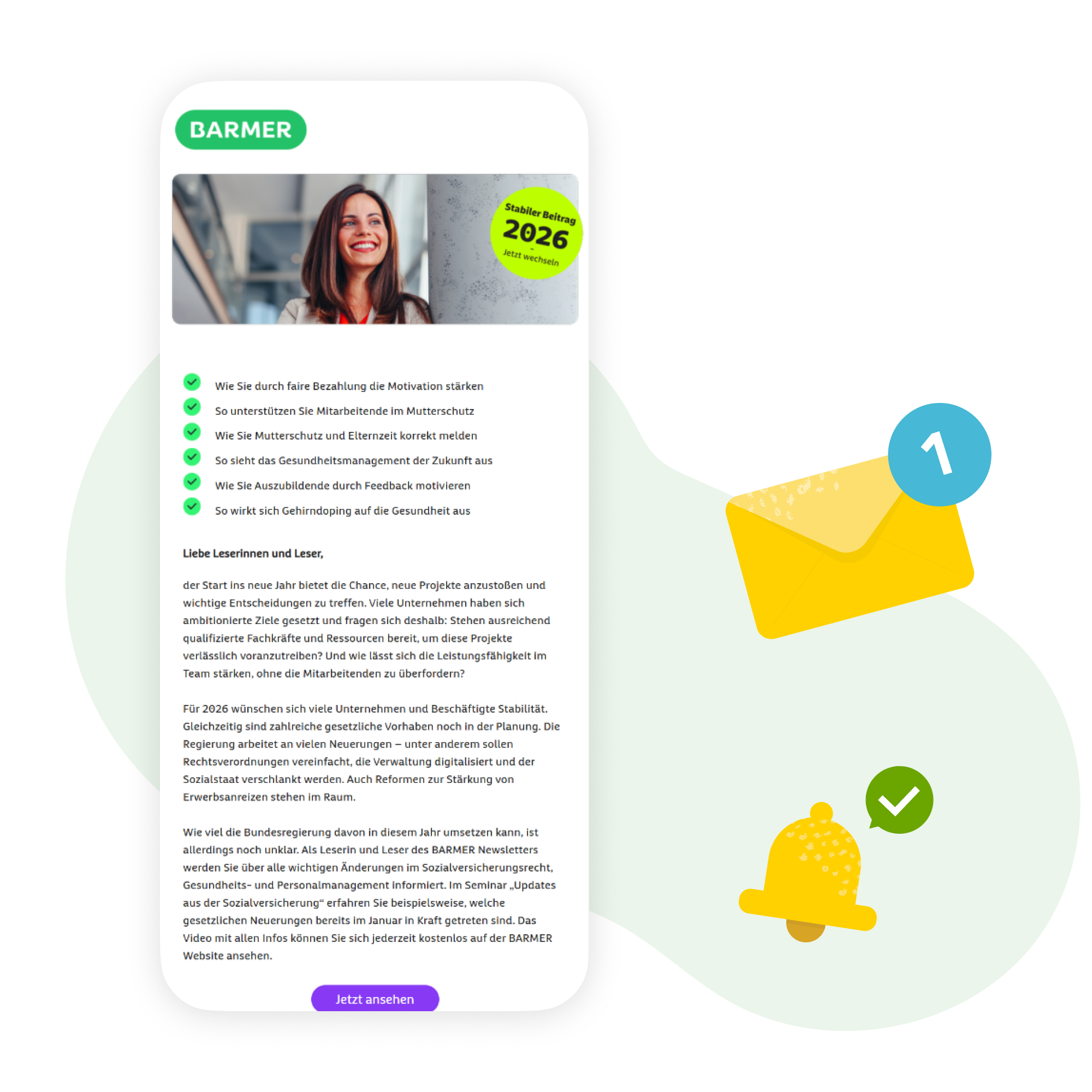 Abbildung der Begrüßungsseite des Newsletters für Firmenkunden auf einem Tablet