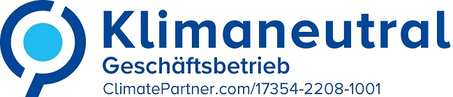 Logo mit QR-Code für Klimaneutral Geschäftsbetrieb von ClimatePartner
