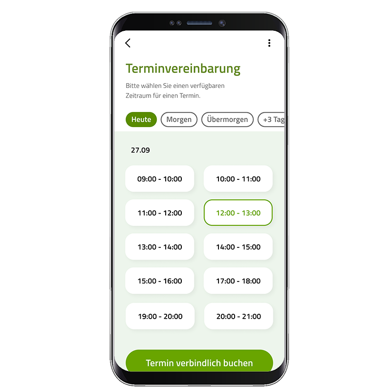 Teledoktor-App Screenshot der Funktion Terminvereinbarung
