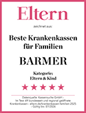 Siegel der Zeitschrift Eltern: beste Krankenkasse für Familien