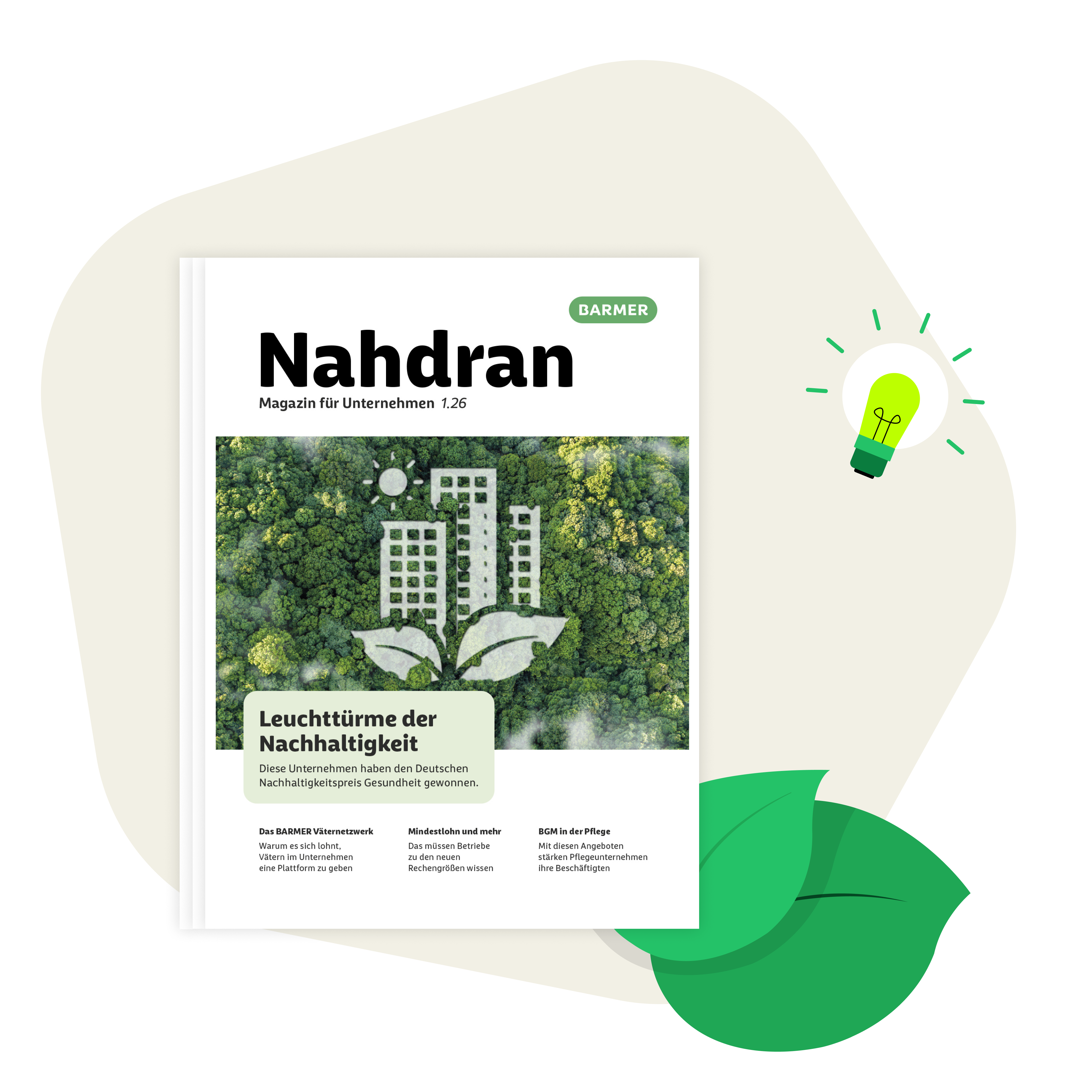 Aktuelle Ausgabe des BARMER Firmenmagazins Nahdran