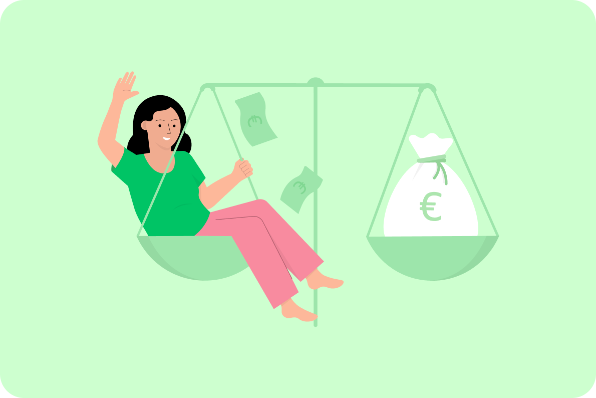 Illustration - Frau in einer Waage mit Geldsack