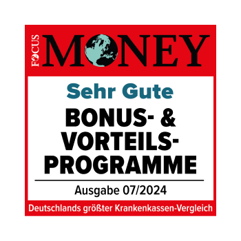 Focus-Money Testsiegel mit der Auszeichnung für gute Bonus- und Vorteilsprogramme.