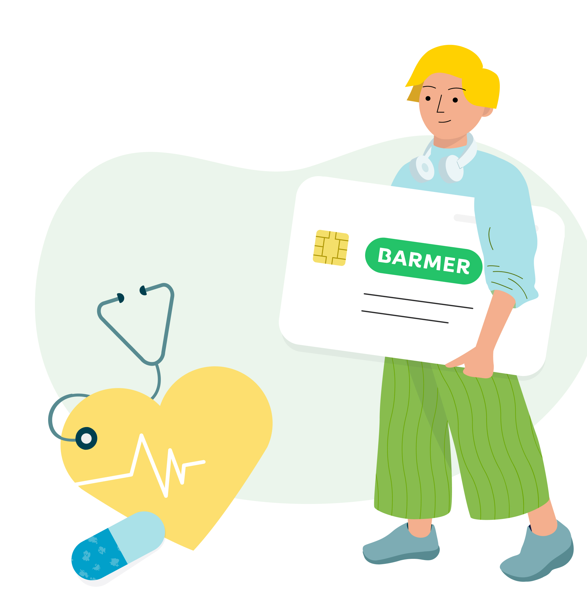 Die Fotomontage zeigt eine junge Person mit Gesundheitskarte