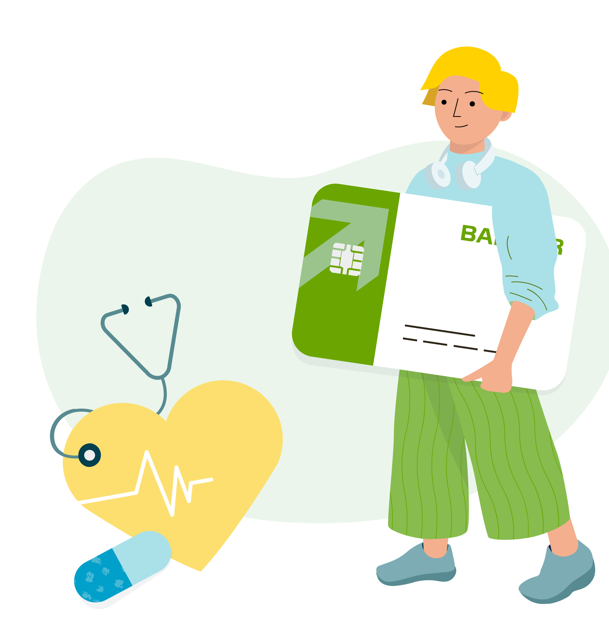 Die Fotomontage zeigt eine junge Person mit Gesundheitskarte