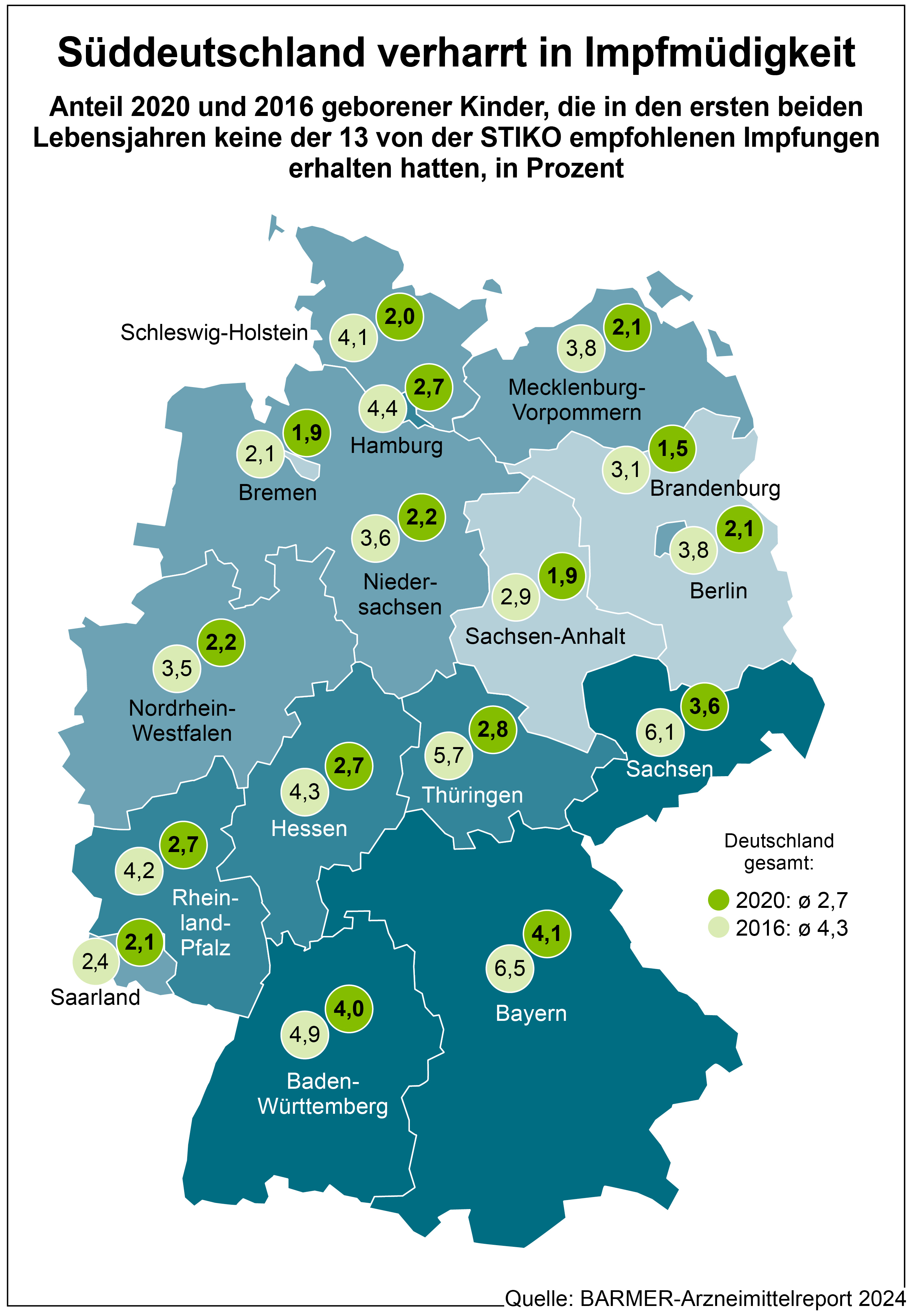 Grafik Deutschlandkarte ungeimpfte Kinder