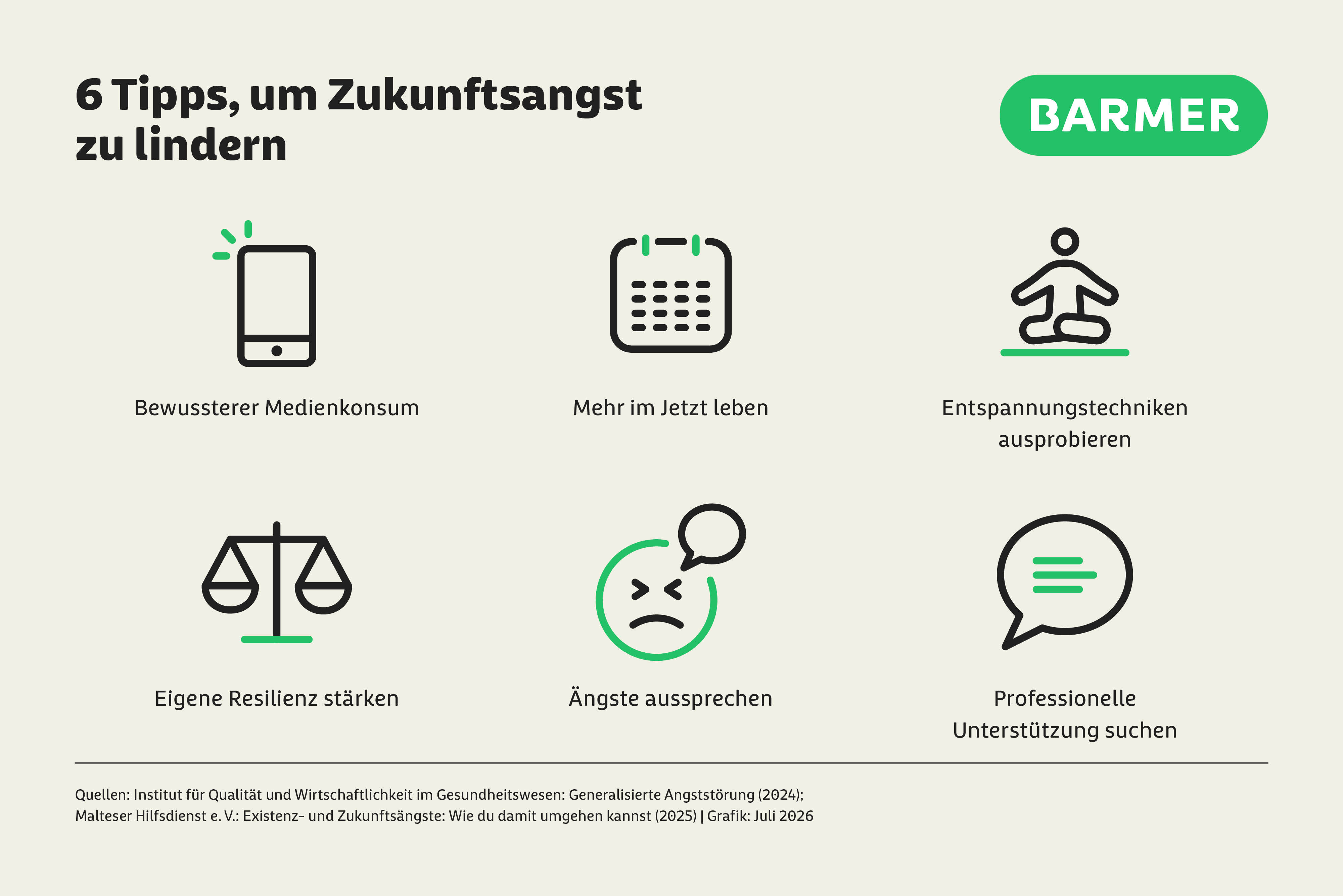 Zukunftsangst gehört zum Leben dazu – man kann aber versuchen, besser mit ihnen umzugehen. Zum Beispiel, indem man sie offen ausspricht und regelmäßig auf Entspannung für Körper und Seele achtet.