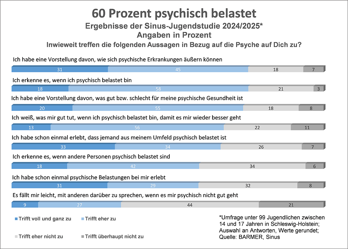 Die Grafik zeigt die Ergebnisse der Sinus-Jugendstudie 2024/2025 für Schleswig-Holstein