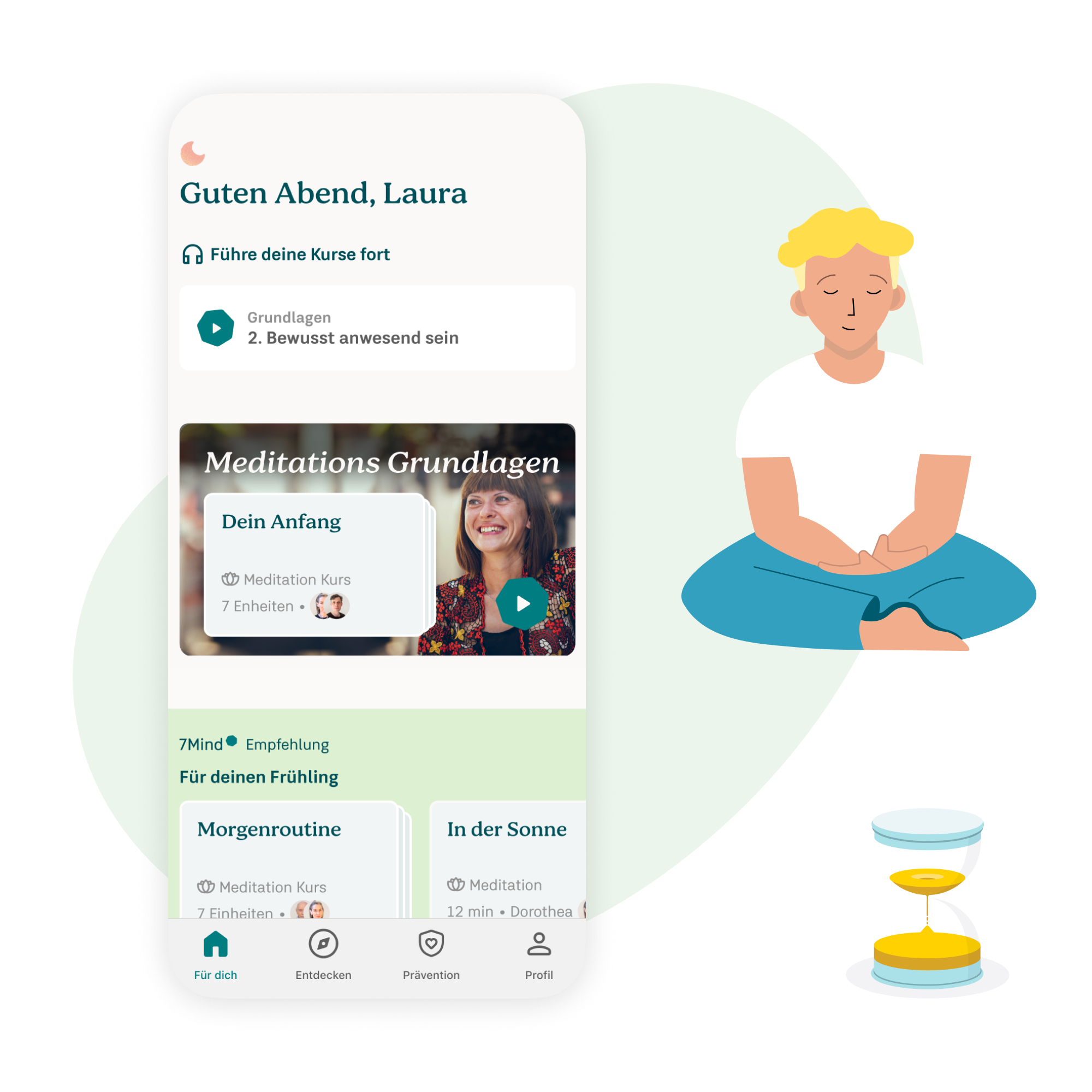 Die Fotomontage zeigt einen Ausschnitt aus der App 7Mind. 