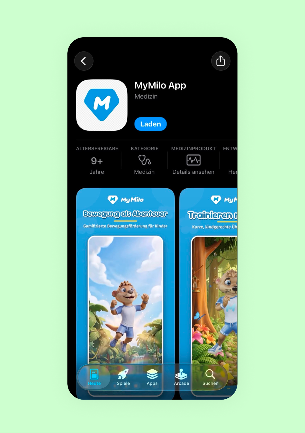 Zu sehen ist ein Screenshot aus einem App-Store, in dem die MyMilo App angeboten wird