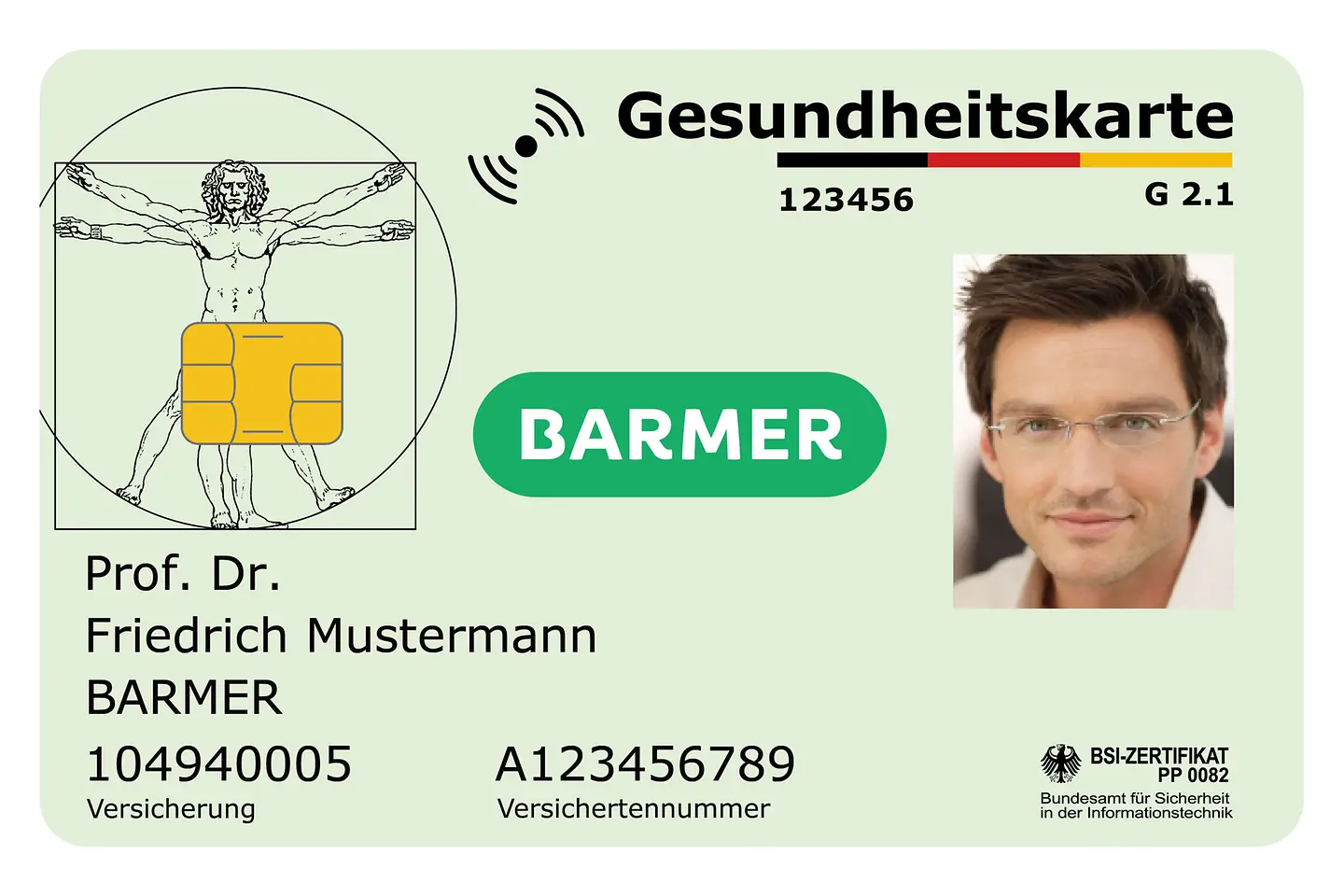 Muster der BARMER Versichertenkarte mit Versichertennummer