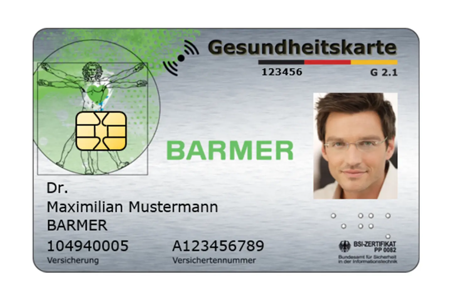 Muster der BARMER Versichertenkarte mit Versichertennummer