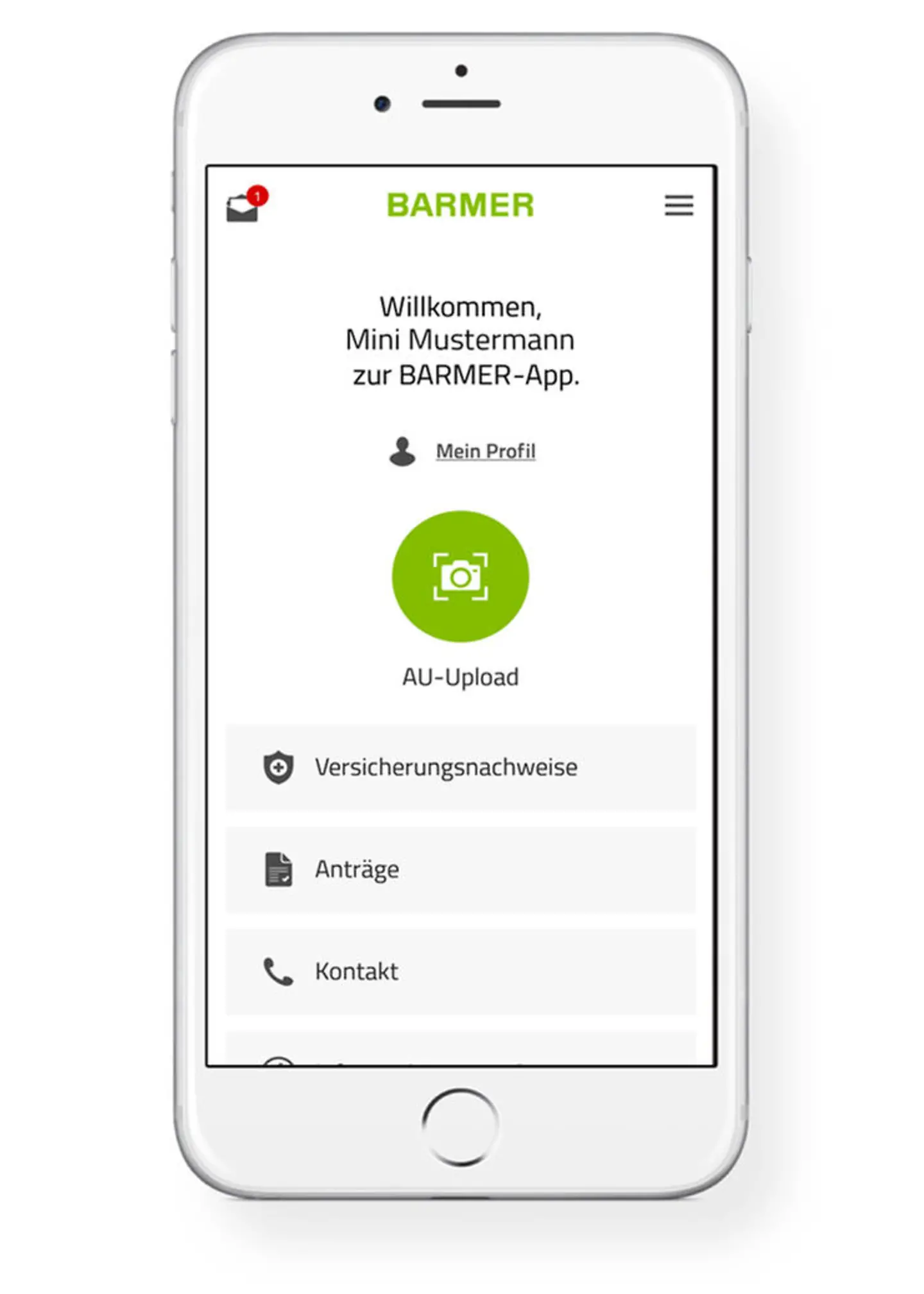 Darstellung des Startscreens aus der BARMER-App.