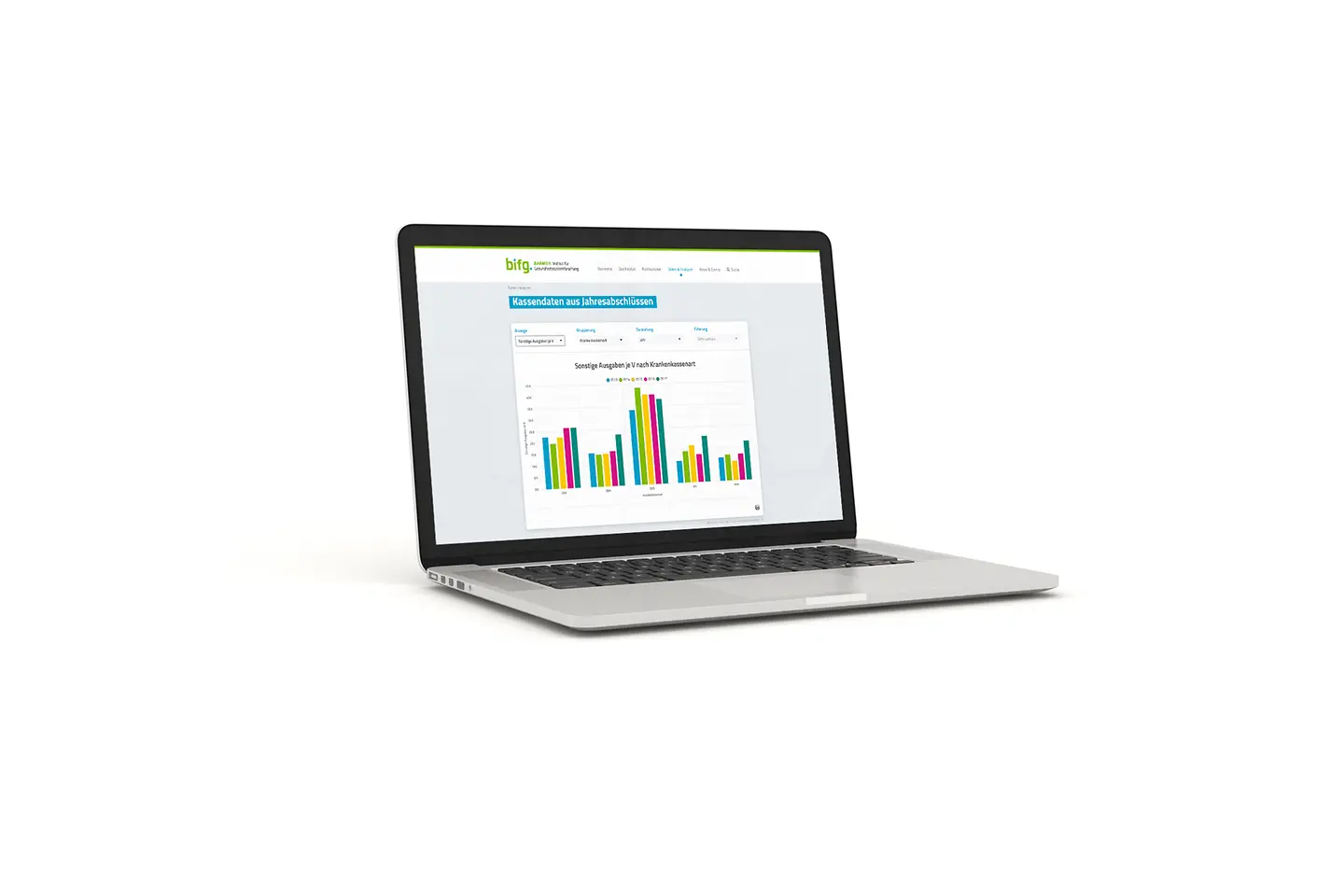 Säulendiagramm auf dem Bildschirm eines Laptop