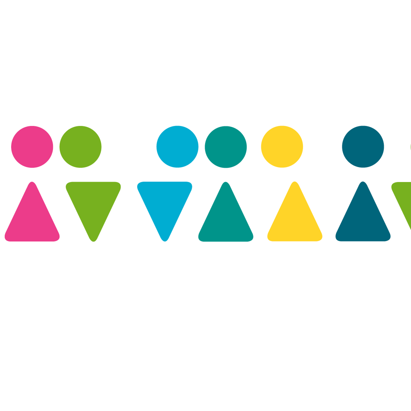 Grafik "Gleichstellung und Vereinbarkeit": Mehrere Figuren mit Geschlechtersymbolen als Köpfe