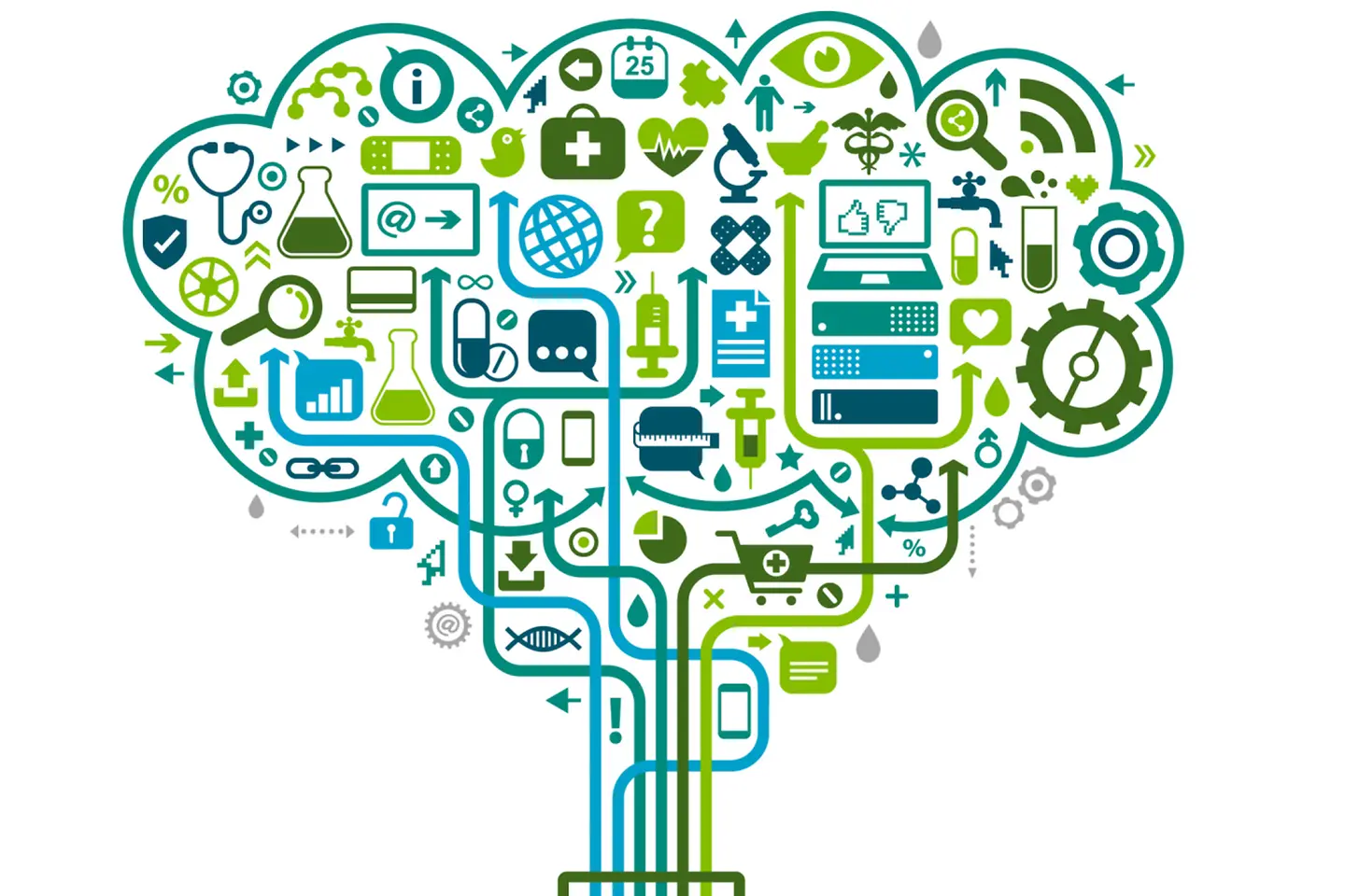 grafische Darstellung zur Versinnbildlichung der Digitalisierung im Gesundheitssystem