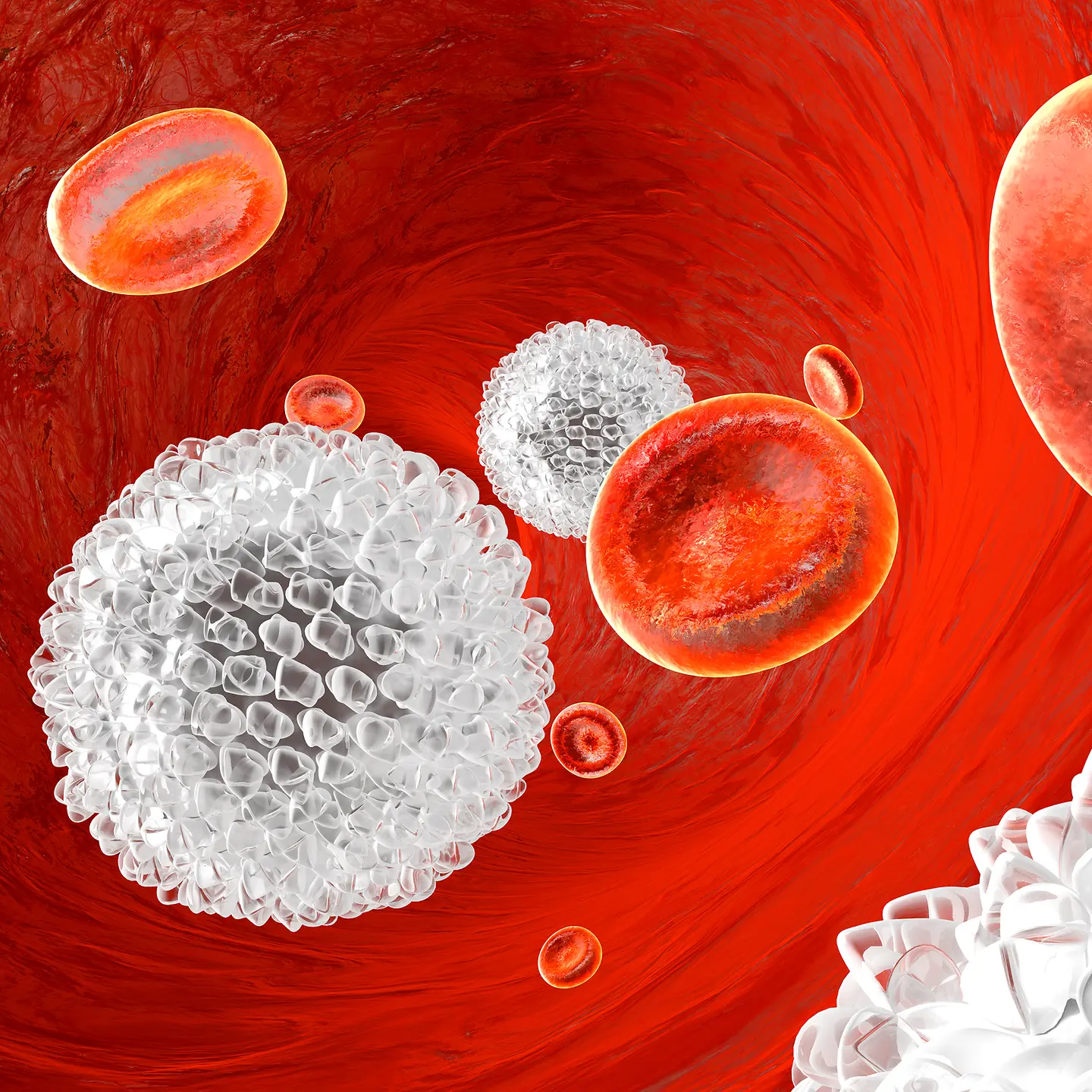 Stilisierte Darstellung von weißen und roten Blutkörperchen