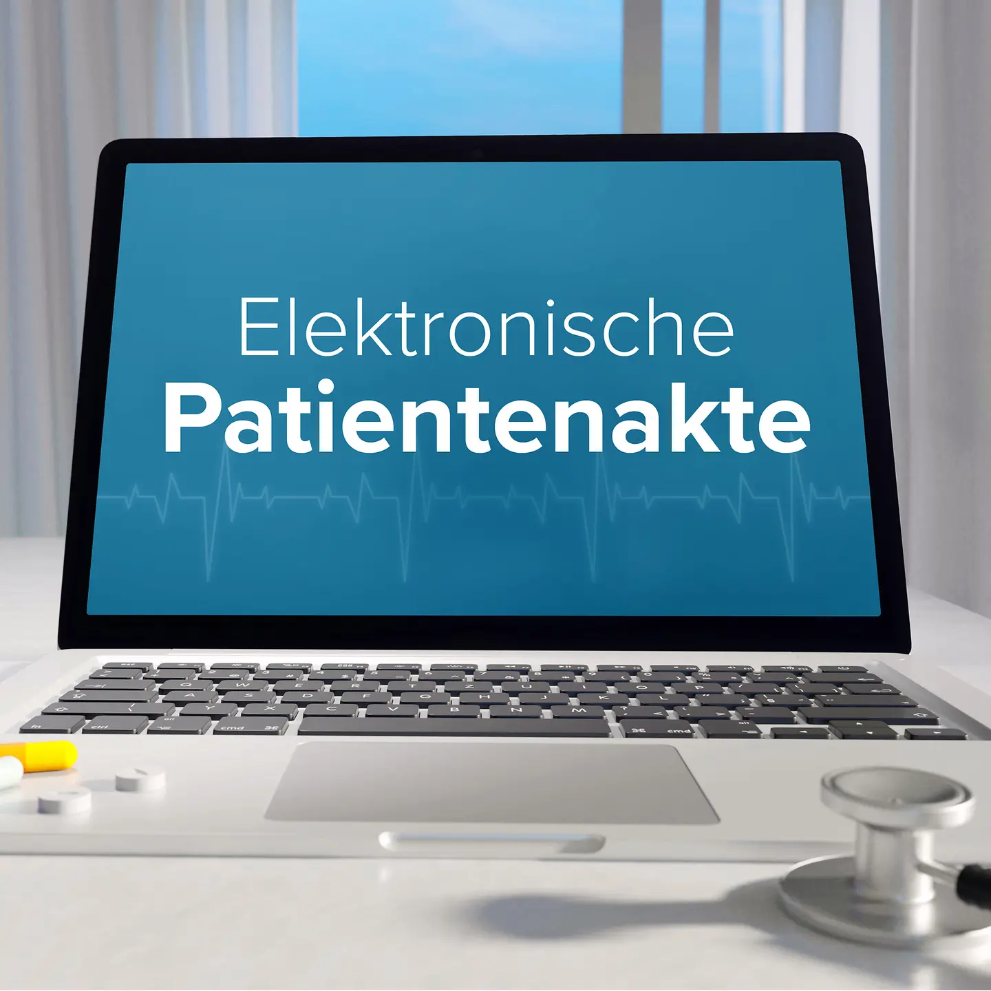 Das Bild zeigt einen Laptop mit der Anzeige Elektronische Patientenakte.
