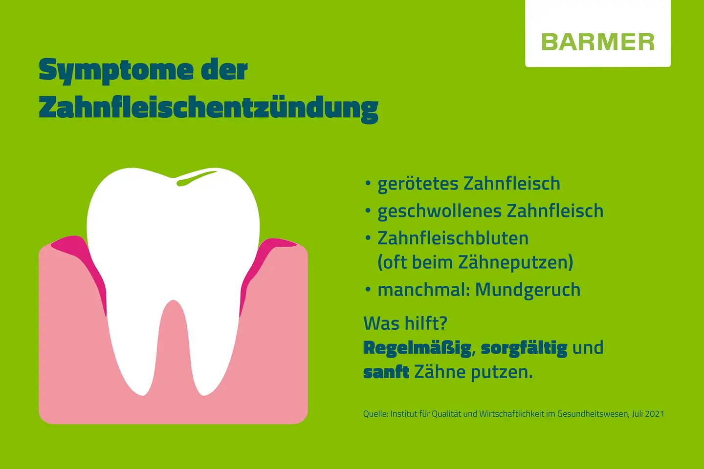 Kleine BARMER-Infotafel mit Informationen zu Symptomen der Zahnfleischentzündung