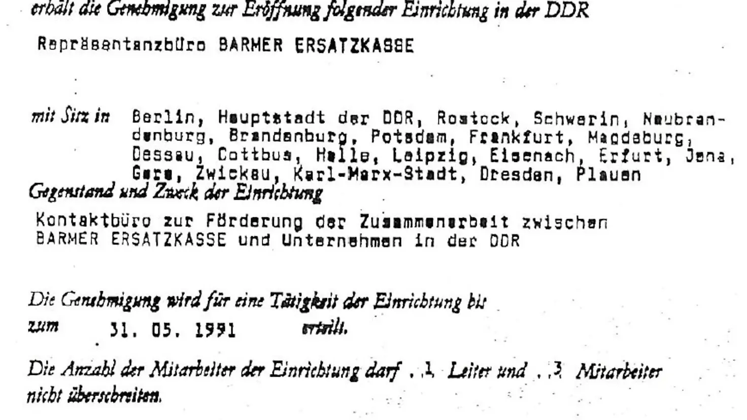 Urkunde Barmer 1990 Zulassung