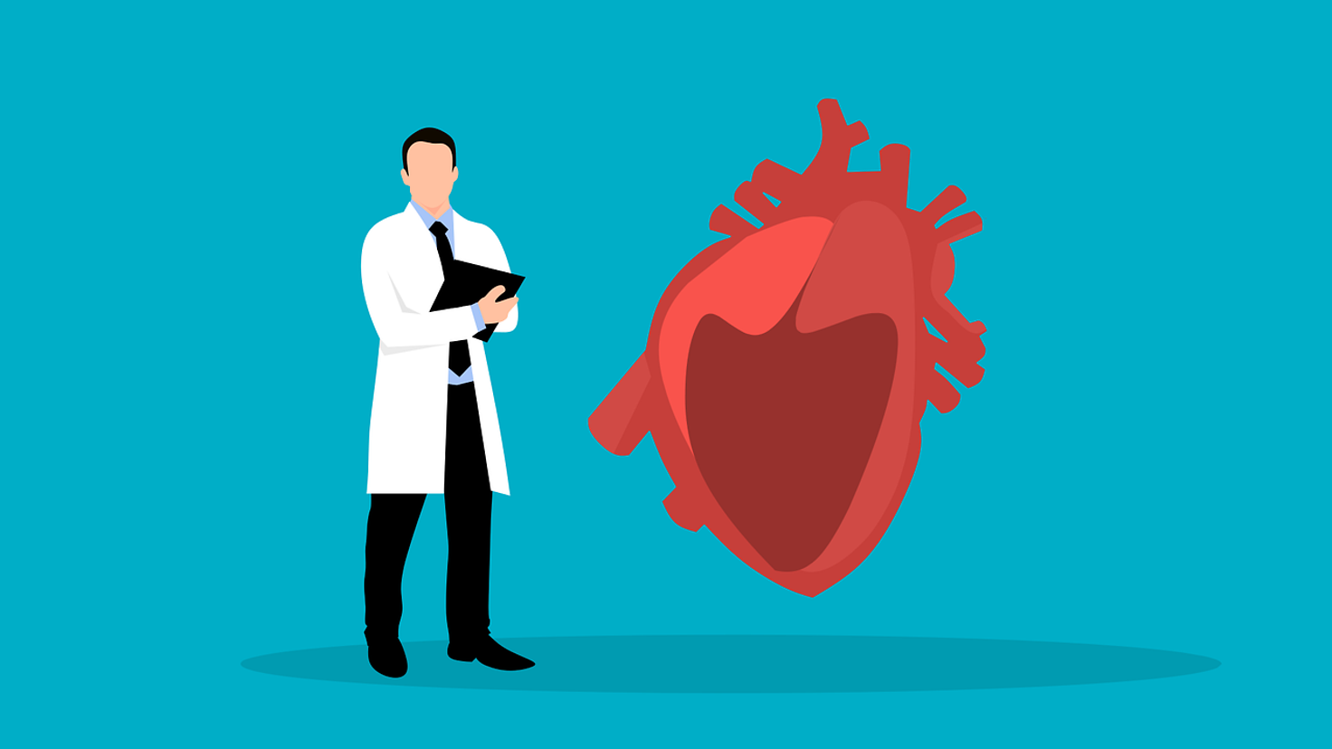 Grafik eines Arztes und einer schematischen Darstellung eines Herzens
