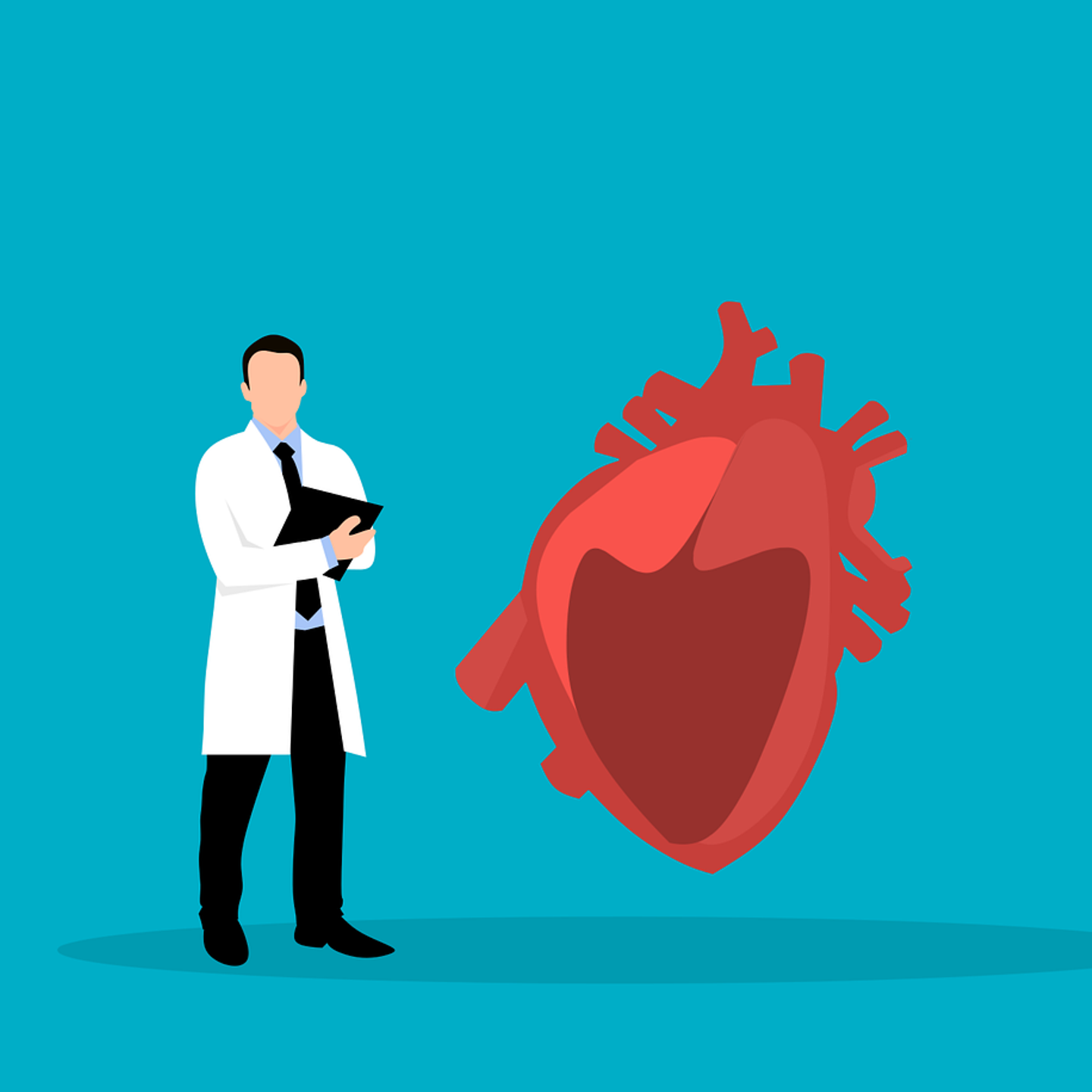 Grafik eines Arztes und einer schematischen Darstellung eines Herzens