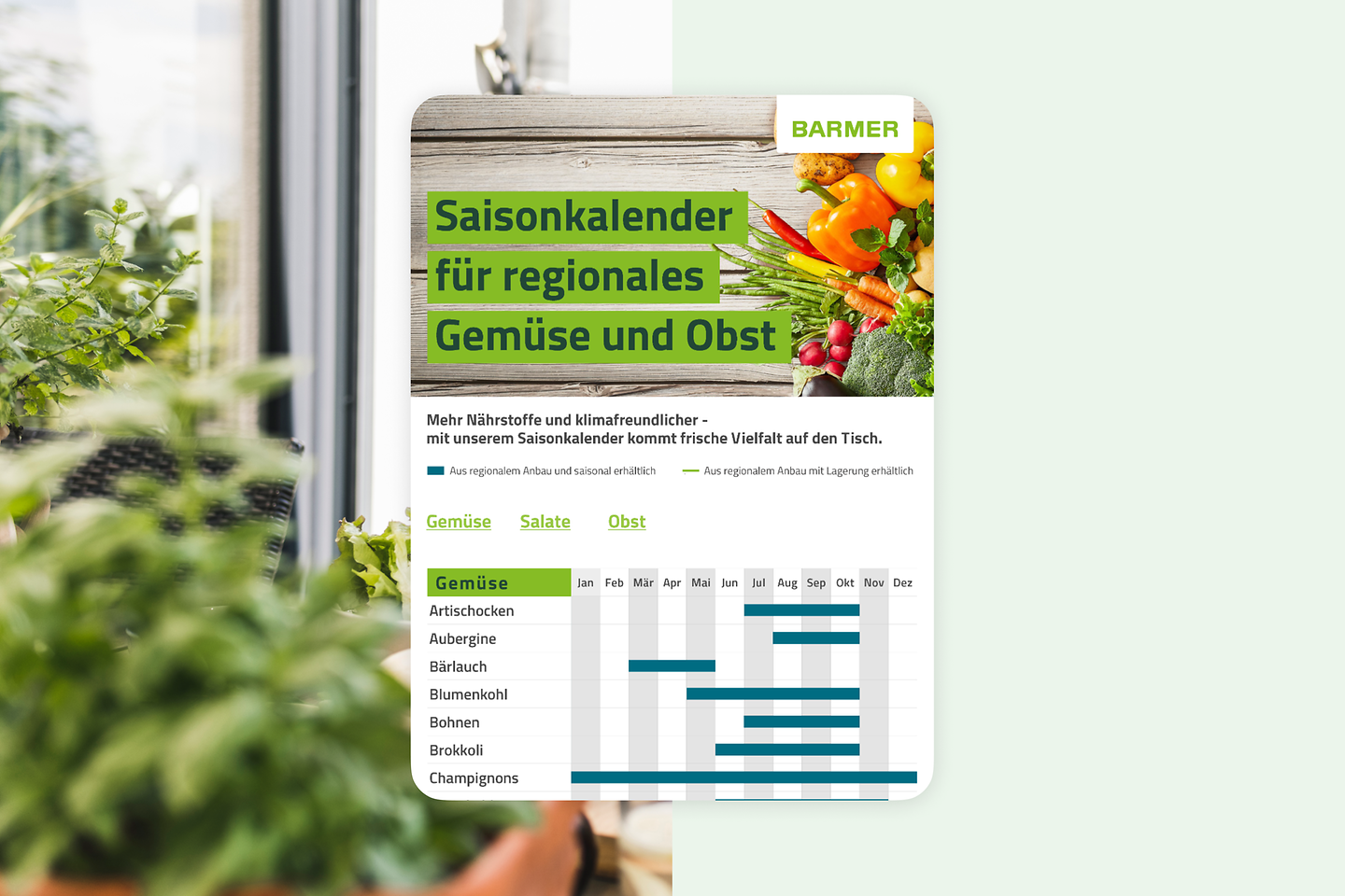 Illustration mit Echtbild: Saisonkalender im Smartphone