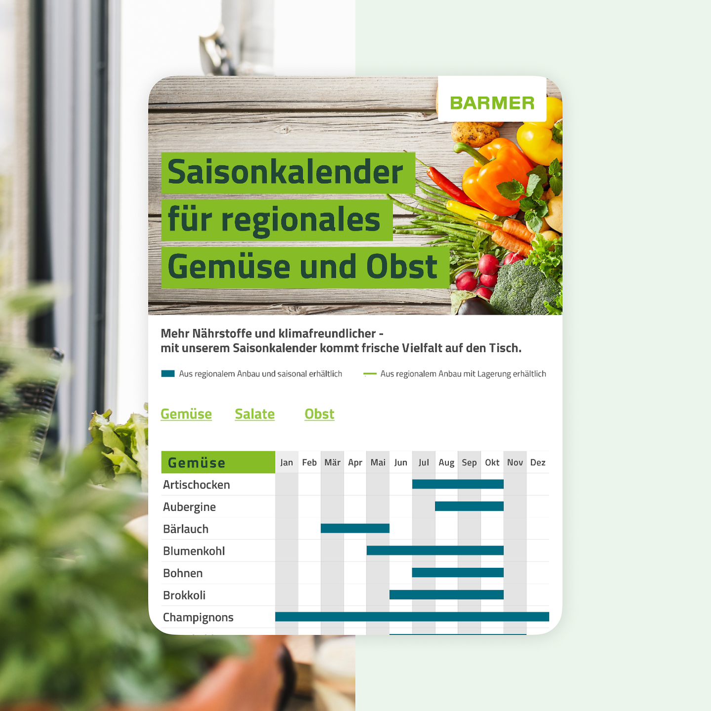 Illustration mit Echtbild: Saisonkalender im Smartphone