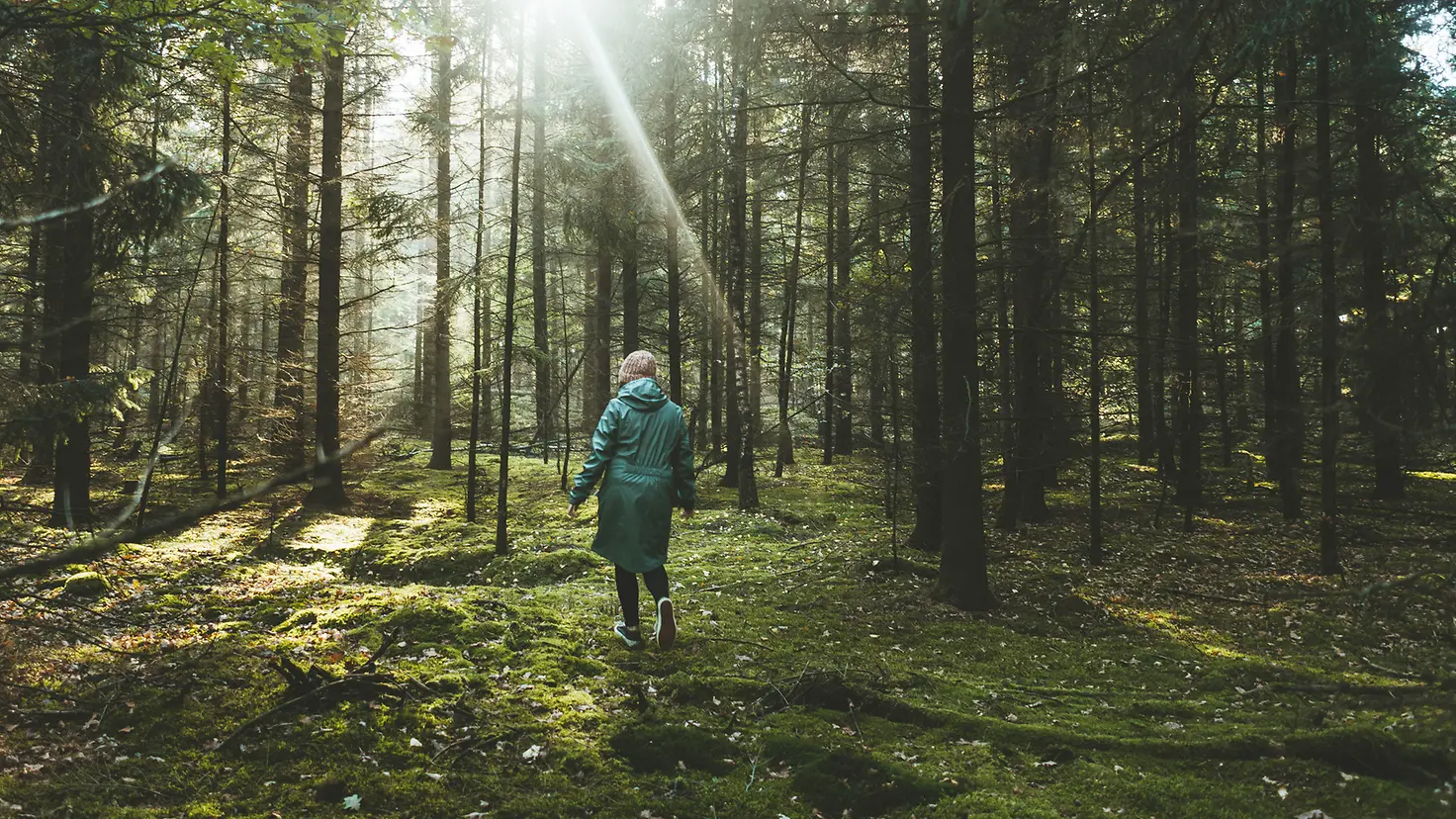 Eine Frau läuft durch den Wald