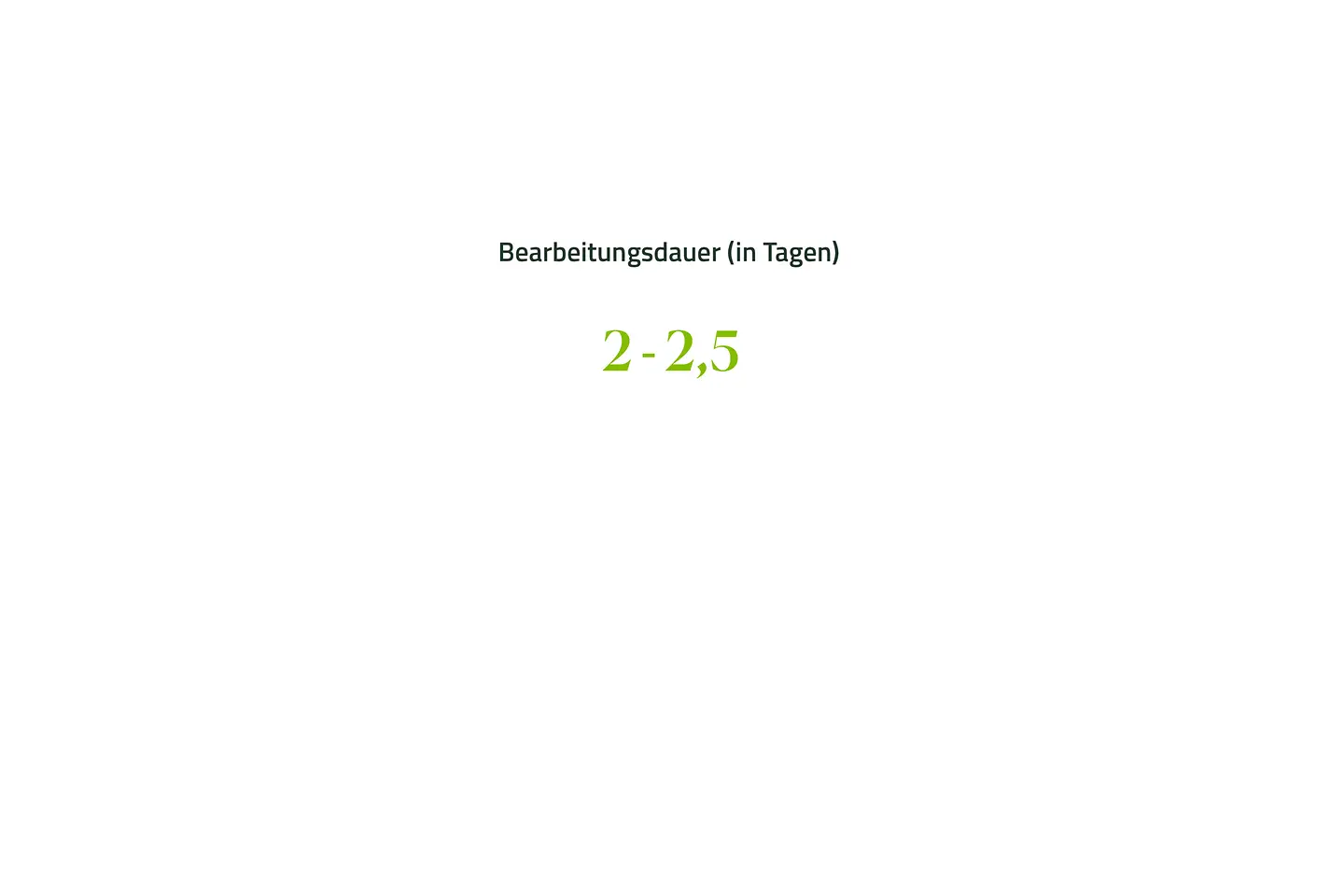 Eine Grafik zeigt den Wert 2 - 2,5 Tage für die Bearbeitungsdauer für die Anträge für Zahnersatz.