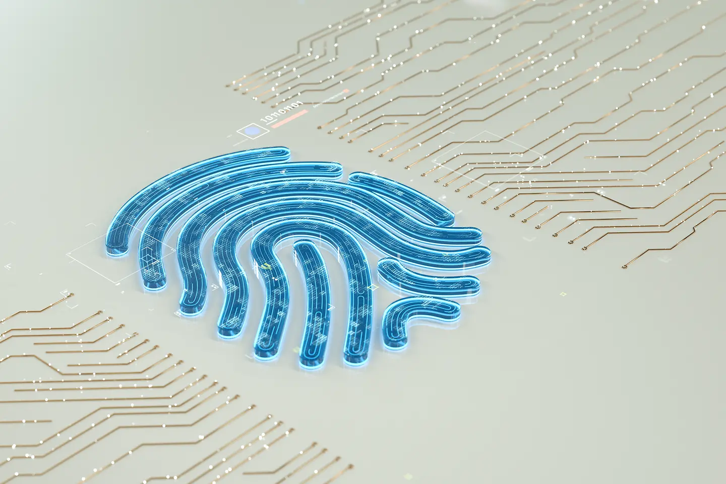 Stilisierte Darstellung: Fingerabdruck auf einem Microchip