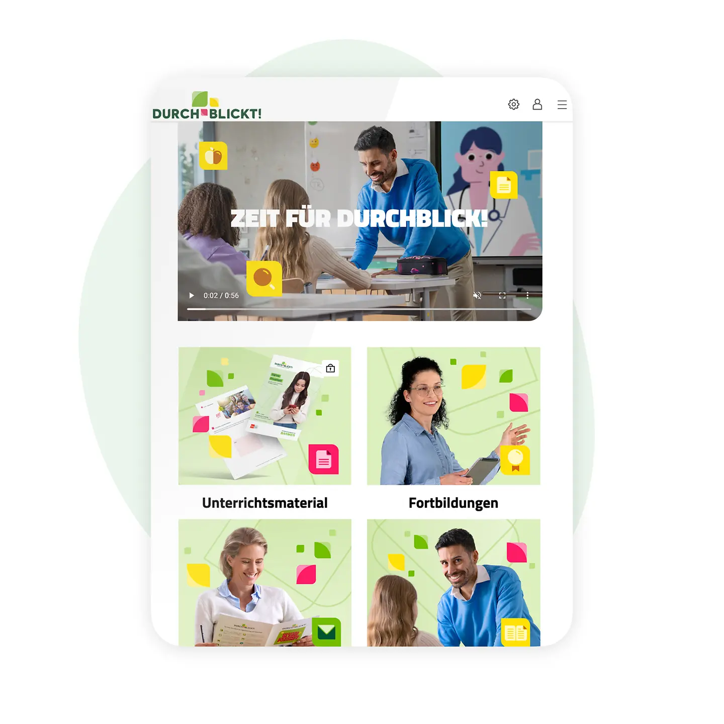 Auf einem Tablet ist die Startseite von DURCHBLICKT! zu sehen