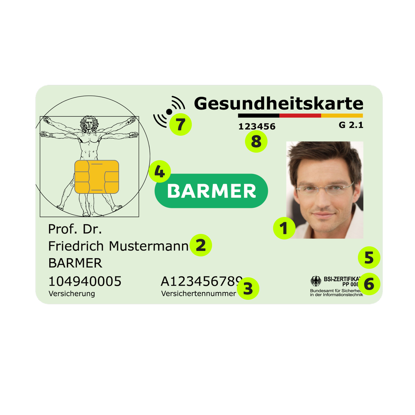 Muster der BARMER Versichertenkarte mit Vorderseite