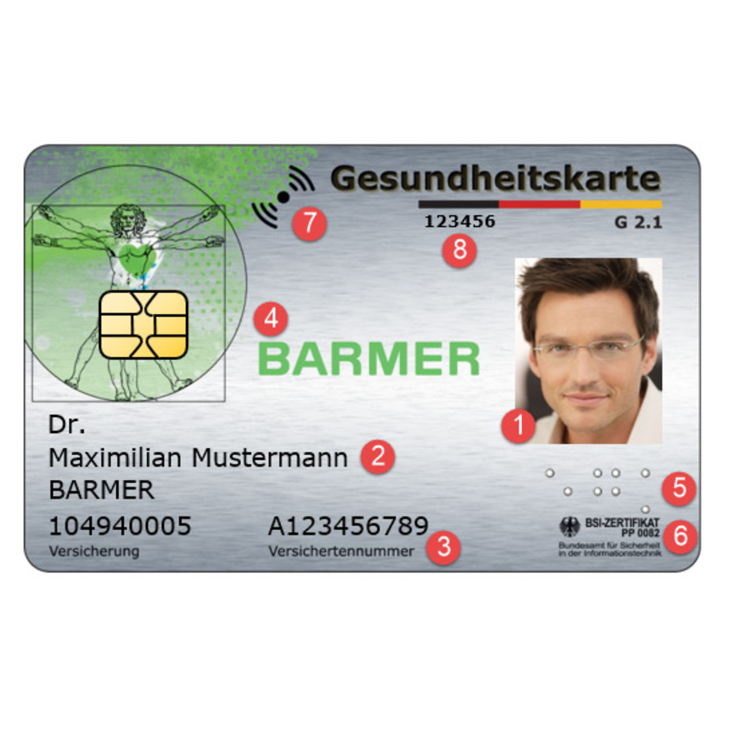 Muster der BARMER Versichertenkarte mit Vorderseite