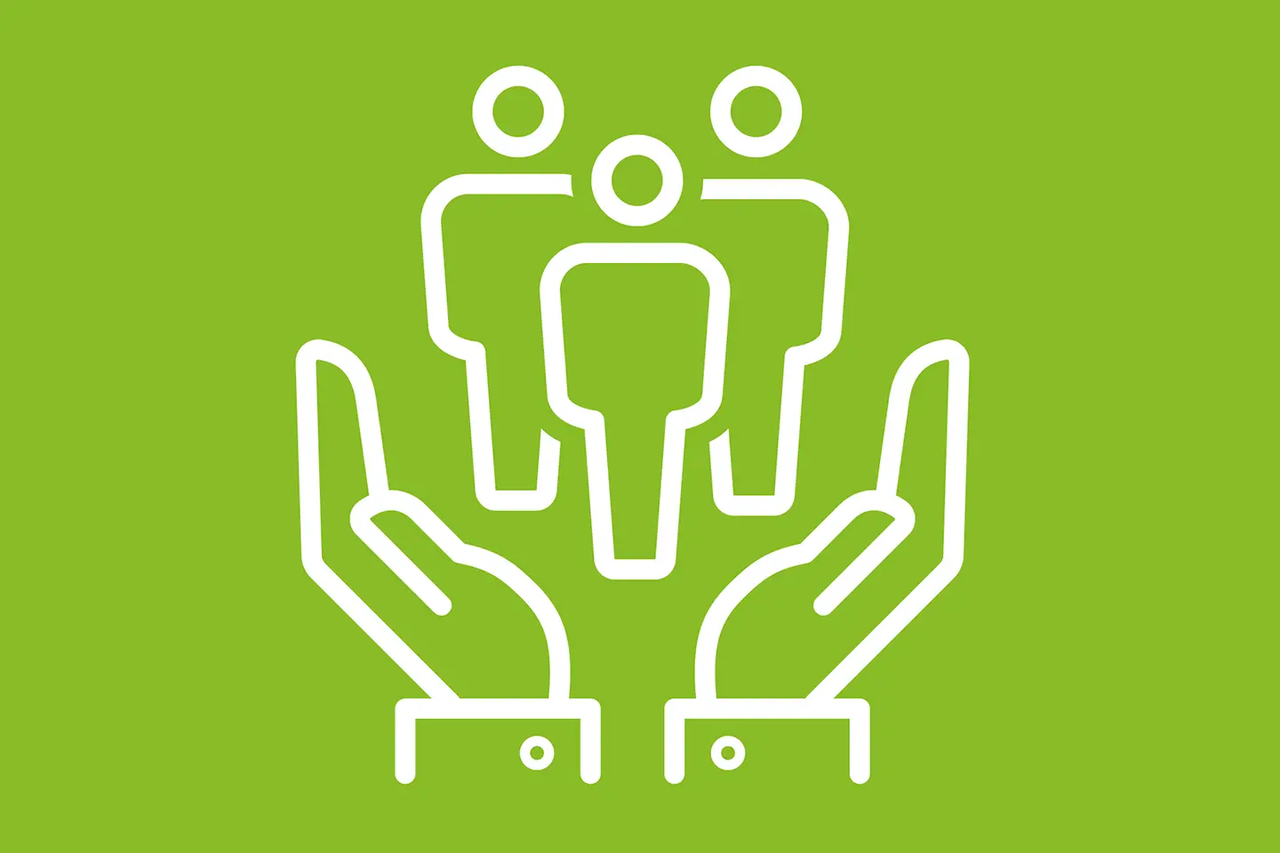 Icon aufgefalteter Hände mit Personen auf grünem Grund