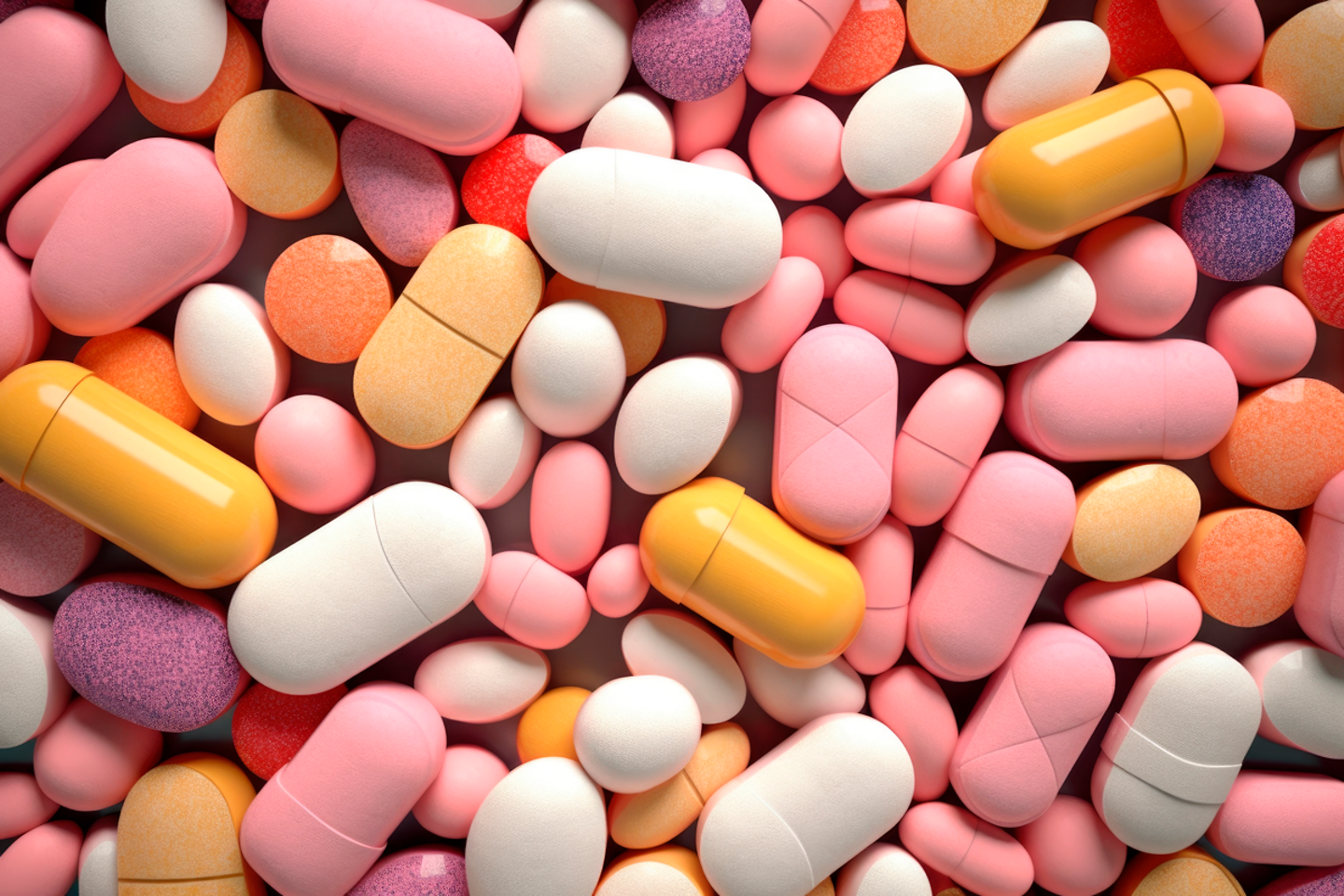 Zu sehen sind viele Tabletten unterschiedlicher Farbe und Beschaffenheit